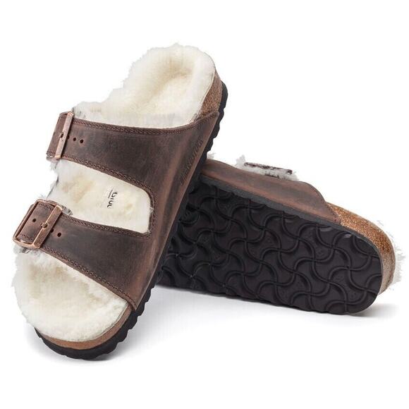 Birkenstock Arizona Shearling Oiled Leather Habana Sandals US10 EU43 1021065 main image 5